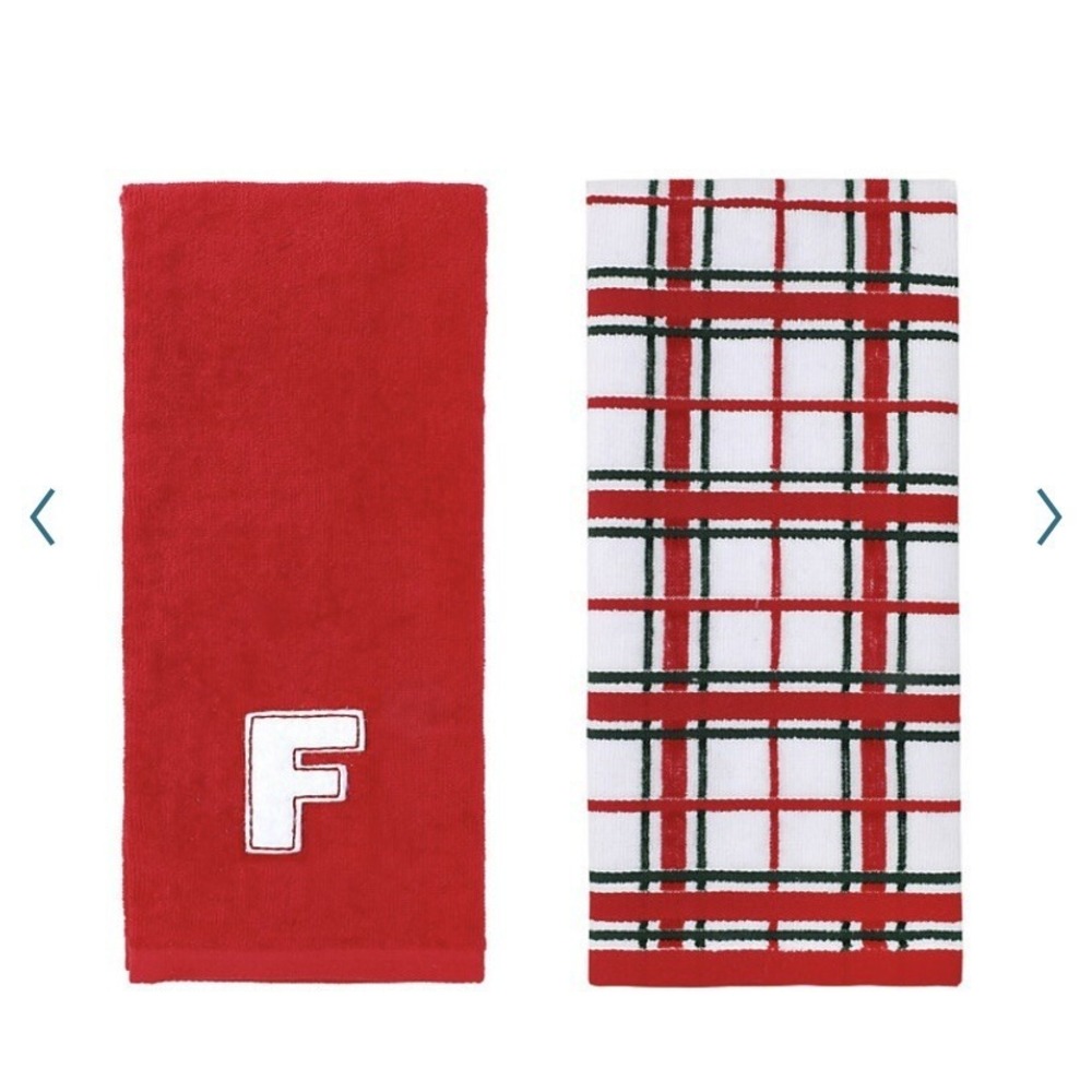St. Nicholas Square F Monogram Hand Towel 2 Pack Set New with Tags Red Plaid